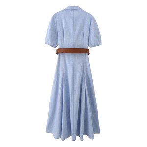 Vestido Camisero Personalizado 2026 para Mujer, Versátil, con Mangas Abullonadas, Cuello Solapa, Cinturón, Manga Corta, Botones al Frente, OEM/ODM por Fábrica China, Estilo Vintage - Product Image 2