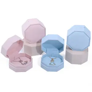 Contenitore di gioielli di lusso a forma di ottagono in finta pelle scamosciata in plastica con confezione regalo con Logo personalizzato