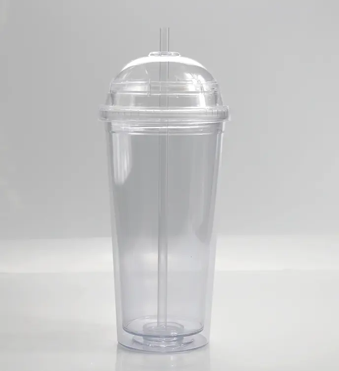Großhandel 20oz doppelwandigen Acryl becher aus der Tür Wasser flasche Plastik becher mit Kuppel deckel
