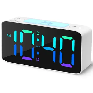 RGB alarm clock and humidity display for double alarm clock and voice control with USB charging interface