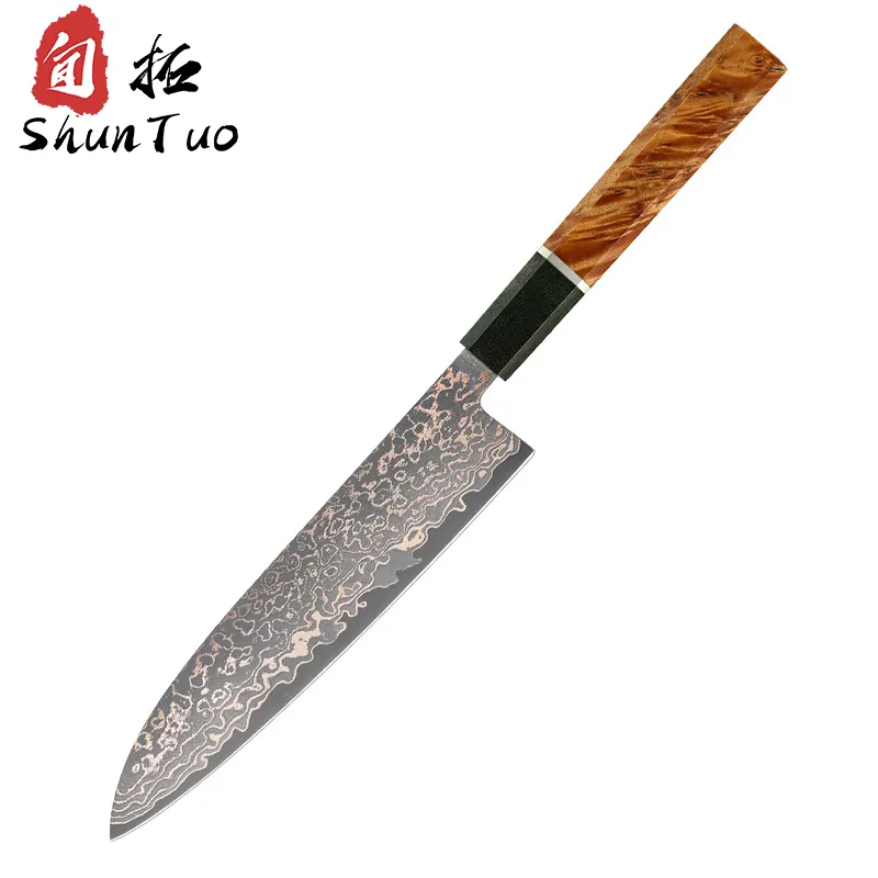 4 pcs damascus colorful black pink damask food sashimi stake carving copper santoku knife set with gift box