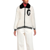 Vente en gros de bombardiers personnalisés avec bordure en fourrure poitrine ouverte blouson d'aviateur à fermeture éclair pour femmes en tricot épais Jacquard Intarsia unisexe cardigan pull