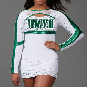 Uniformes de pom-pom girl personnalisés Uniformes de pom-pom girl universitaires verts et blancs Uniformes de pom-pom girl de ligue - Product Image 1