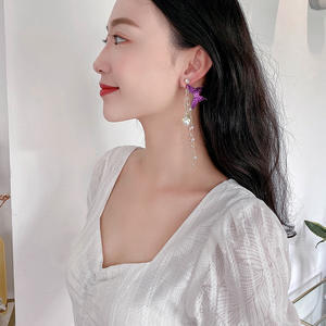 Pendientes de <span class=keywords><strong>mariposa</strong></span> con borla de gota de agua de perla de cristal para mujer y niña, pendientes largos con temperamento colgante, joyería nupcial para fiesta y boda, <span class=keywords><strong>Gif</strong></span> - Product Image 4