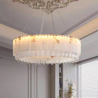 Lámpara de Araña de Lujo con Pantalla de Hierro y Alabastro, con Flecos de Cristal de Doble Capa, Base para Bombilla E12, para Sala de Estar