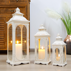 Lanterne à <span class=keywords><strong>bougie</strong></span> en métal blanc Bougeoir vintage Verre Blanc <span class=keywords><strong>Grande</strong></span> lanterne Ensemble pour la décoration intérieure - Product Image 5