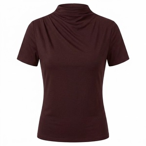 <span class=keywords><strong>Camiseta</strong></span> de <span class=keywords><strong>Cuello</strong></span> <span class=keywords><strong>Alto</strong></span> Ajustada para <span class=keywords><strong>Mujer</strong></span>, Manga Corta, <span class=keywords><strong>Cuello</strong></span> <span class=keywords><strong>Alto</strong></span> Drapeado, Elástica, Informal, para Uso Diario, a la Moda - Product Image 1