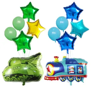 Otomobil tema tren okul otobüsü tankı Jumbo alüminyum folyo karikatür araba balon çocuklar hediyeler için doğum günü partisi dekorasyon Set