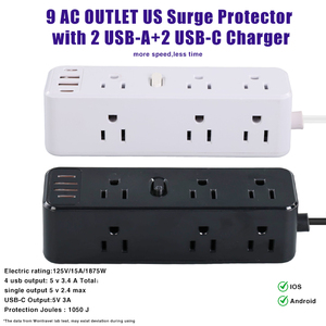 Abd endüstriyel 15A dişi uçlu uzatma kablosu amerikan güç şeridi dalgalanma koruyucusu 9 çıkışları 4 USB portları ile - Product Image 5
