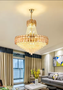 Precio de fábrica Iluminación interior Ámbar Gris Sala de estar Moderna Islámica Colgar Luz K9 Araña de cristal - Product Image 4