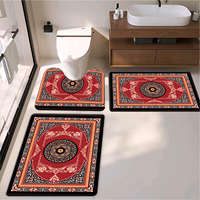 Ensemble de tapis de salle de bain de style persan 3 pièces avec tapis de bain antidérapant, tapis contour et couvre-couvercle de toilette, motif oriental classique, décoration intérieure