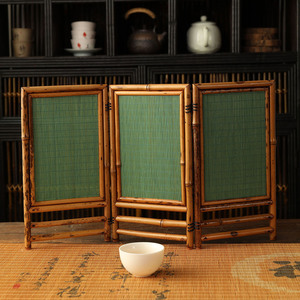 Bamboo Foldable Screen Green Weave Tea <b>Room</b> Decorative <b>Divider</b> Movable Tabletop Ornament - Product Image 3