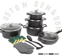 Ensemble de casseroles modernes de haute qualité en métal antiadhésif et écologique, 8 pièces, avec couvercles en verre transparent, poêles noires, grande casserole à finition granit