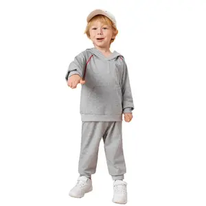 Toddler Grey Hoodie and Joggers Set with Red Trim for Active Boys