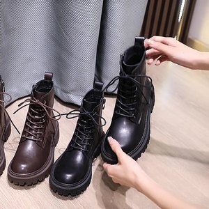 Bottines classiques pour femmes en cuir véritable rétro, imperméables, à semelle épaisse en caoutchouc, rehaussantes, pour le printemps/l'automne/l'hiver, en daim - Product Image 2