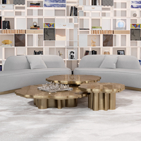 Tables basses de luxe en acier inoxydable doré 3 pcs pied moderne rond brillant or centre de table ensemble pour le salon