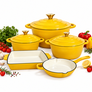 Juego de utensilios de cocina con revestimiento esmaltado de hierro fundido antiadherente, 8 Uds., ollas y sartenes con tapa, sartén, cacerola, Horno Holandés saludable - Product Image 5