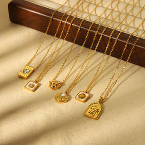 빈티지 심플 18k 골드 스테인리스 스틸 하트 쉘 야자수 기하학적 지르콘 펜던트 목걸이 여성용 선물 - Product Image 3