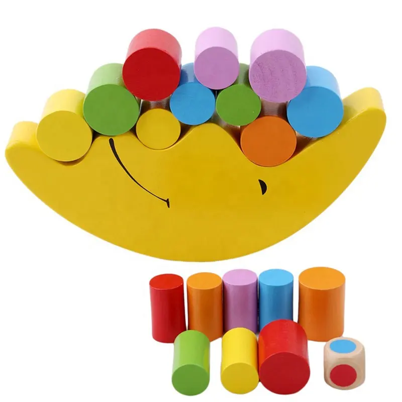 Children early educational wooden balance toy stacking blocks boat game blue wooden moon balance toy stacking toys