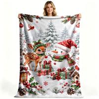 Couverture en microfibre polaire douce et confortable pour Noël, avec motifs Père Noël, Bonhomme de neige et Renne, personnalisable, vente en gros, OEM, ODM