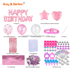 בנות שמח יום הולדת אספקת יום קישוט באנר בלוני שולחן וילון שוליים מפת מסך עם 80pcs צעצועים - Product Image 2