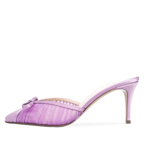 Mezze <span class=keywords><strong>scarpe</strong></span> <span class=keywords><strong>con</strong></span> <span class=keywords><strong>tacco</strong></span> <span class=keywords><strong>con</strong></span> punta chiusa a fiocco <span class=keywords><strong>con</strong></span> tacchi medi viola per le signore a pieghe in Mesh muli neri - Product Image 4