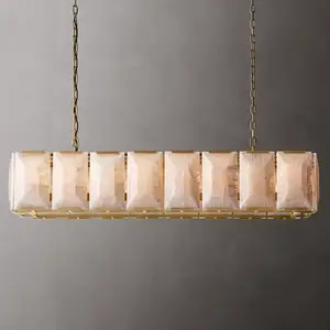 Factory Price Modern Rectangular Hanging Pendant Lighting Luxurious Chandeliers Large Brass Alabaster Chandelier For Dining Room