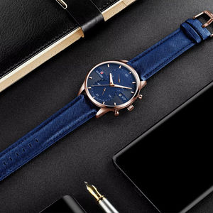 Reloj de Pulsera para Hombre REWARD RD83003M de Primera Marca con Correa de Cuero Genuino, Esfera Azul, Cronógrafo VIP, Estilo Antiguo de Dibujos Animados - Product Image 5