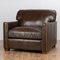 Amerikanisches Vintage L-förmiges Holz-Leder Dreisitzer-Sofa Ölgewachst Wohnzimmer Villa Hotel Zigarrenbar