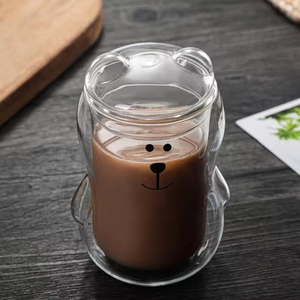 Vente en gros : Tasses en verre à double paroi avec couvercle, motif ours adorable, pour les amoureux, couleur ambre, pour une boisson saine - Product Image 5