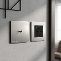 Interruptor de pared retro europeo con panel de palanca, 1-4 módulos, 2 vías, gris plateado, acero inoxidable cepillado, interruptor antiguo con toma de corriente y carga USB