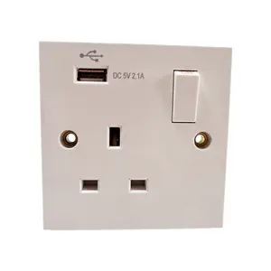 Hot Sale UK for home bedroom bakelite 1Gang 13A wall universal USB power wall switch and socket white switched socket