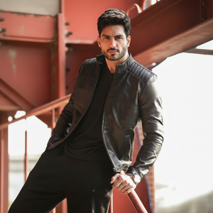 Blouson de motard en cuir noir Dean - Product Image 1