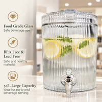 Distributeur de boissons en verre côtelé rond de 5600 ml avec robinet + Distributeur de boissons cannelé transparent pour limonade et punch, vente en gros, OEM