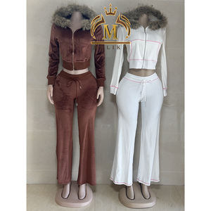 Nuovi Arrivi Autunno Inverno Completo Donna con Giacca Corta con Cappuccio e Patchwork in Pelliccia e Pantaloni Lunghi Set Due Pezzi Casual - Product Image 3