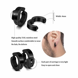 ต่างหูแบบหนีบ สแตนเลสสีดำ รูปกากบาท เรียบง่าย สำหรับผู้ชาย - Product Image 3