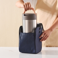 Maxcook Boîte à lunch thermos portable sous vide à deux niveaux 2L en acier inoxydable 304 avec poignée Sac à flasque et couverts inclus