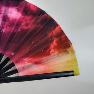 Abanico de boda de 33cm de decoración personalizado promocional OEM al por mayor abanico de mano de bambú de impresión personalizado plegable de madera grande negro - Product Image 4