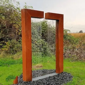 Piscine d'eau en métal de jardin avec rideau de pluie fontaine en acier corten personnalisée cascade extérieure