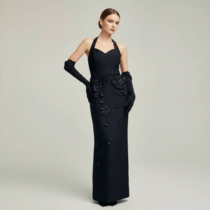 formal breastfeeding dress Ladivine CD886 Long Fitted Satin Halter Prom Dress Maxi Slit Formal Gown Gloves Side Overskirt 4 / Lavender main image 0