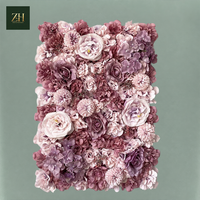 Panel Bunga Buatan Mewah 60*40cm, Panel Bunga Sutra Mawar Hydrangea Ranunculus Warna Dusty Mauve, Dekorasi Dinding untuk Interior Kafe