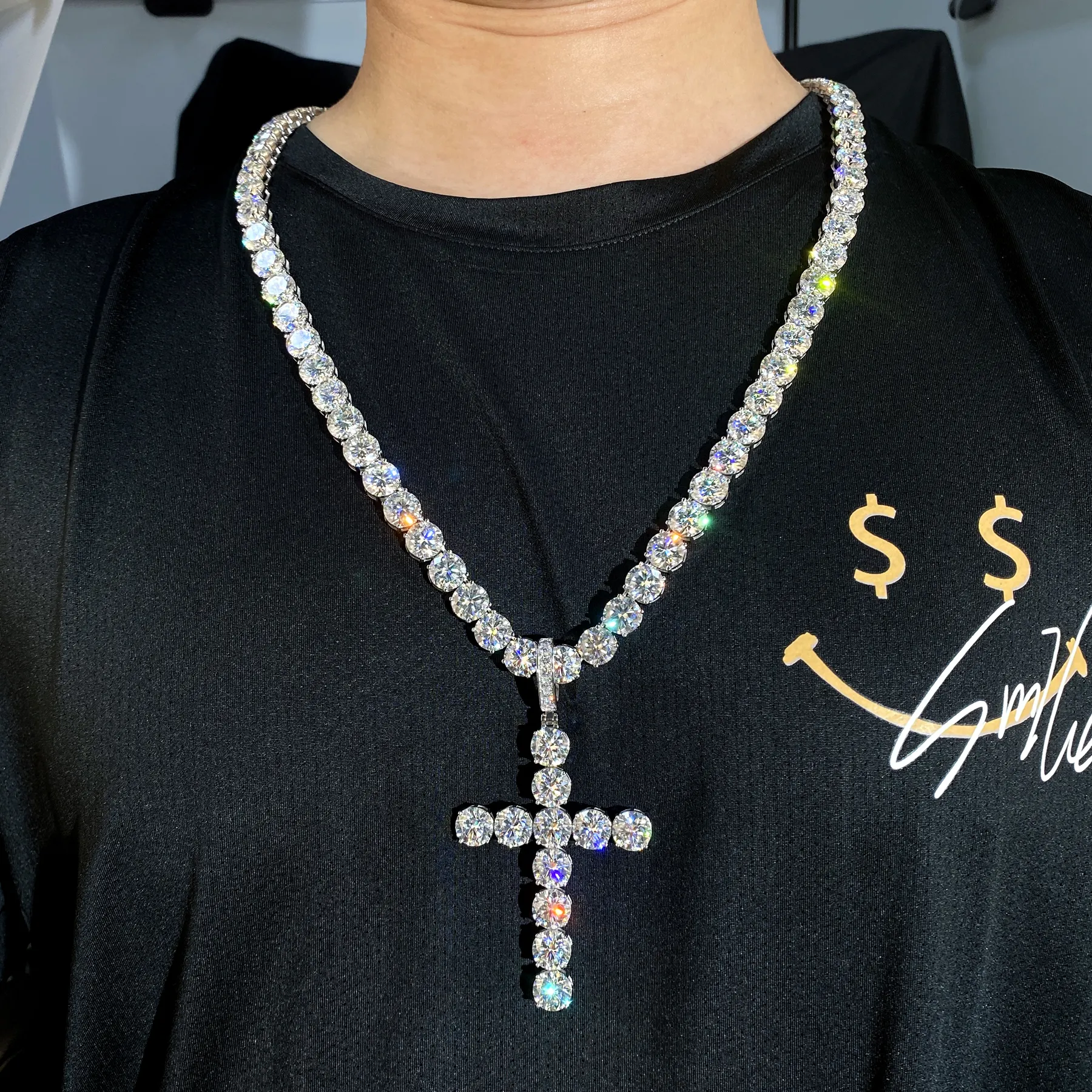 Bijoux fins argent 925 croix pendentif vvs moissanite hip hop bijoux glacé diamant personnalisé collier croix pendentif