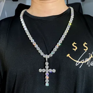Fine Jewelry Silver 925 Cross Pendant Vvs Moissanite Hip Hop Jewelry Iced Out Diamond Custom Necklace Cross Pendant