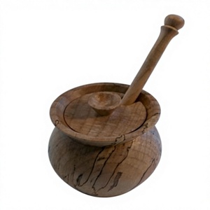 Pot à miel en bois fait main avec couvercle et cuillère, style rustique, design grain de bois naturel, pour la cuisine - Product Image 6