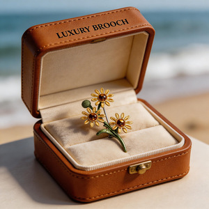 Broche de lujo con diseño de flor de margarita dorada y piedra de ámbar para mujer, regalo de joyería, diseño de planta, aleación de zinc, chapado en oro. - Product Image 2