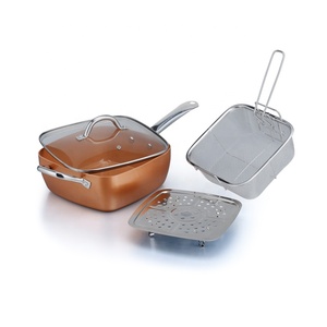 Ensemble de poêles à frire carrées antiadhésives en cuivre et Aluminium, avec panier à vapeur, fonction <span class=keywords><strong>multi</strong></span>-cuisson, livraison gratuite - Product Image 3