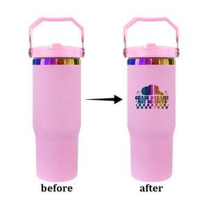 Gobelet isotherme en acier inoxydable de 30 oz avec paille rabattable et poignée, pour personnalisation DIY effet arc-en-ciel, bouteille d'eau vierge pour gravure laser et sublimation - Product Image 5