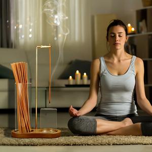 Support double usage résistant aux cendres avec plateau de rangement en verre pour cendres et porte-bâtonnets pour la méditation, le yoga et la décoration - Product Image 3