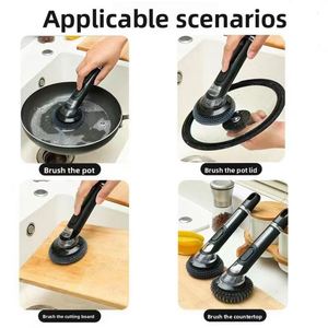 Brosse de nettoyage multifonctionnelle pour la vaisselle avec distributeur de liquide intégré et manche long, pour la cuisine domestique - Product Image 4