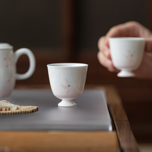 Guanlan Ceramics Hand Painted Small Teacup Porcelain Round Stemmed Tasting Cup For Kung Fu <b>Tea</b> <b>Set</b> With Pink Orchid Design - Product Image 2